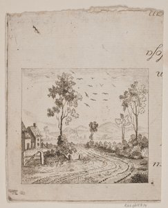 Ağaç ve uçan kuşlar ile karayolu ile ev ile manzara by Gerhard Ludvig Lahde