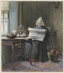 Gazete okuyan bir kadınla iç mekan by Gerke Henkes