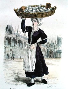 Onaltıncı Yüzyılda Sebze Satıcısı (renkli gravür) by Gerlier (after)