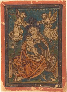 Madonna ve Çocuk, Meleklerle Otlu Bir Bankada Oturuyor by German 15th Century