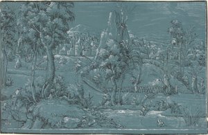 Erkekler Balık Tutma ile Manzara by German 16th Century