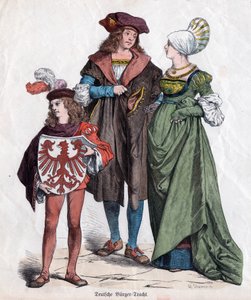 Burjuva bir aile. "Munchener Bilderbogen"den XVI. yüzyıl Alman kostümleri, Almanya, 1880 dolayları (gravür) by German School