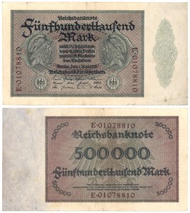Beş yüz bin marklık banknot, 1923 (recto ve verso) by German School
