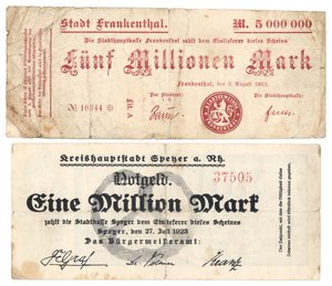 Beş milyon ve bir milyon mark banknot, 1923 by German School