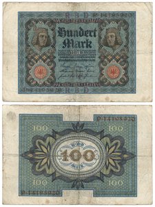 Yüz marklık banknot, 1920 (recto ve verso) by German School