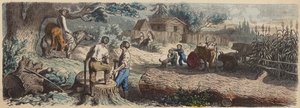 Amerikan Batısında yeni bir yerleşim (renkli gravür) by German School