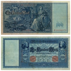 Yüz marklık banknot, 1910 (recto ve verso) by German School