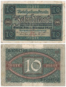 On marklık banknot, 1920 (recto ve verso) by German School