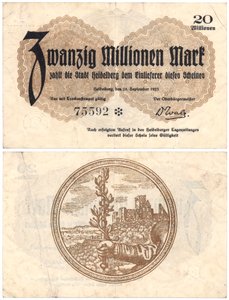 Yirmi milyon mark banknot, 1923 (recto ve verso) by German School
