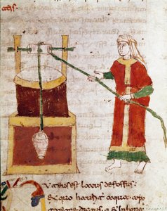 Rabanus Maurus Magnentius (veya Raban) tarafından yazılan “De Universo” (veya De rerum naturis (De la Nature des selects)) (kod. 132) adlı el yazmasının “De puteis” cildinden alınan Minyatür kuyusundan su çeken bir kadın Maur veya Rabano Mauro) (yaklaşık 7 by German School