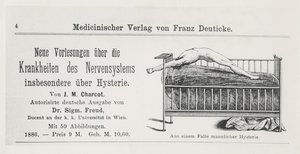 'On Afazi: A Critical Study'den 'Sinir sistemi hastalıkları, özellikle Hysteria, JM Charcot tarafından çevrilmiş, Sigmund Freud tarafından çevrilmiş yeni dersler' için reklam by German School