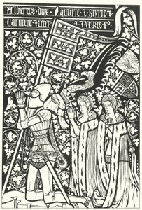 Albert III, Avusturya Dükü, iki karısı, Bohemyalı Elisabeth ve Nürnbergli Beatrice (gravür) ile by German School