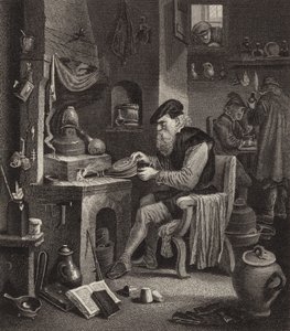 Simyacı iş başında. Bilder-Atlas için İllüstrasyon (gravür) by German School