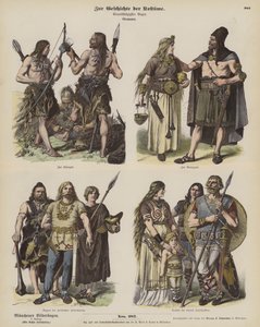 Antik Germen kostümleri (renkli gravür) by German School