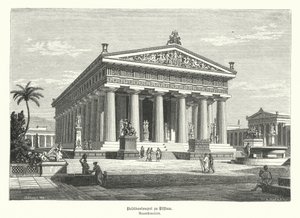 Antik Yunan Hera Tapınağı, Paestum, İtalya, daha önce yanlışlıkla Poseidon'a adandığı düşünülen (gravür) by German School