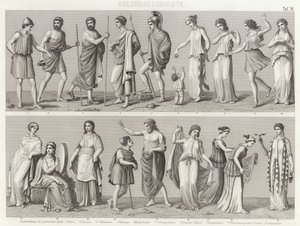 Antik Yunan kostümleri. Bilder-Atlas için İllüstrasyon (gravür) by German School