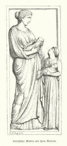 Çocukları ile antik Yunan anne (gravür) by German School