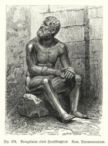 Oturan bir boksörün antik Yunan veya Roma bronz heykeli (gravür) by German School