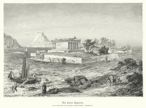 Antik Yunan tapınağı Athena Apaturia, Sphairia adasında (gravür) by German School