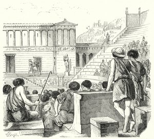 Antik Yunan tiyatrosu (gravür) by German School