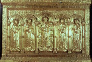 Antependium, Başmelekler Gabriel, Raphael ve Michael ve St. Benedict (altın) arasında ayaklarında bağışçılarla Mesih