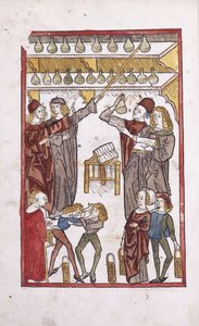 Eczacılar ve iksirler, ön planda kavga eden iki çocuk, 1491 by German School