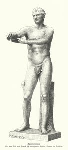 Apoxyomenos, bir strigil ile vücudundaki teri ve tozu kazıyan bir atlet heykeli (gravür) by German School