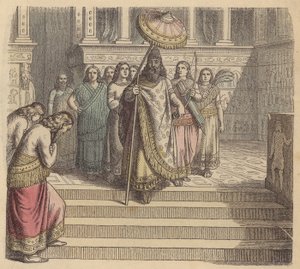 Asur kralı ve maiyeti (renkli gravür) by German School