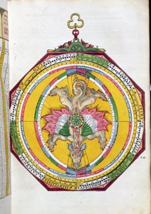 BT1.70.2 Volvelleor zodyak ile, Peter Apian (Bennewitz) (1495-1552) pub tarafından Astronimicum Caesareum'dan çizim. Ingolstadt'ta, 1540 (renkli gravür) by German School