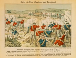 Boers, Maseking yakınlarında, İkinci Boer Savaşı sırasında zırhlı bir İngiliz trenini ele geçirdi, 14 Ekim 1899, C. Burckhardts Nachf, Weissenburg, 1899 tarafından yayınlandı by German School