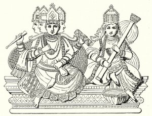 Brahma ve Saraswati (gravür) by German School