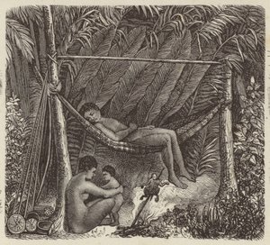 Bir hamakta oturan Brezilyalı yerli (gravür) by German School