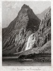 Pissevache şelalesi. (gravür, yaklaşık 1830) by German School