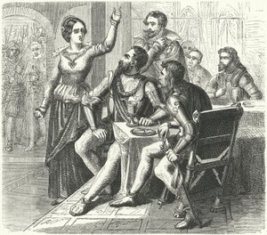Schwarzburg'lu Catherine, Alba Dükü'nü tehdit ediyor (gravür) by German School