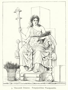 Ceres, Roma hasat tanrıçası, tahtta, Pompeii'den duvar resmi (gravür) by German School