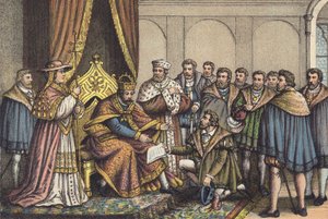 Christian Bayer, Augsburg İtirafını okuyor (chromolitho) by German School