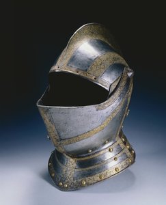 Yakın kask, c.1580 (pirinç perçinli kazınmış ve yaldızlı çelik) by German School