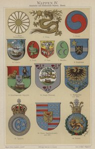 Hawaii ve Asya ve Afrika ülkelerinin arması (renkli lito) by German School