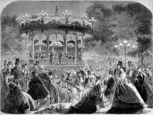 Champs-Elysées müzik büfesindeki konser, Alman gravürü v. 1861. by German School