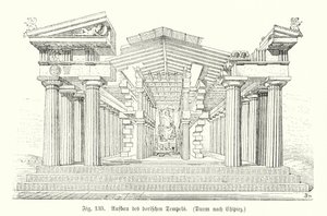 Antik Yunan Dor tapınağının inşaatı (gravür) by German School