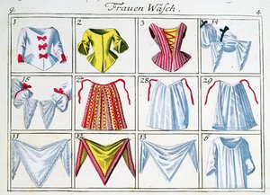 Kadın giyim serisinden korseler ve iç çamaşırları (kalem & mürekkep ve kağıt üzerine wc) by German School