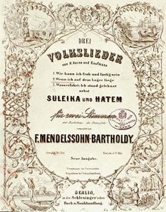 Felix Mendelssohn tarafından yazılan Drei Volkslieder için skor kapağı by German School