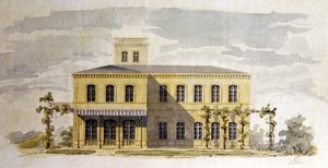 İtalyan tarzında klasik bir villa için tasarım, c.1850 (kağıt üzerine kalem ve mürekkeple suluboya) by German School