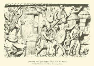 Bir Germen köyünün Romalı askerler tarafından yok edilmesi (gravür) by German School