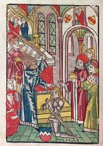 Lüksemburg İmparatoru Sigismund (1367-1437) bir şövalye dublajı (renkli gravür) by German School