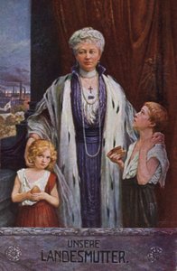 Almanya İmparatoriçesi Augusta Victoria, ulusun annesi (renkli taş baskı) by German School