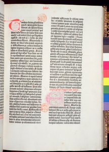 Johannes Gutenberg (c.1400-68) ve Peter Schoeffer (1425-1502) tarafından Mainz, 1454-56 (basılı kağıt) tarafından basılan Gutenberg İncilinden Pentateuch