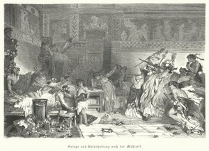 Bir Roma ziyafetinde yemekten sonra eğlence (gravür) by German School