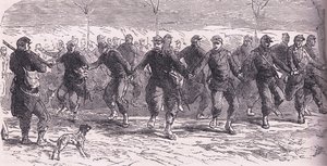 Kampta dans eden Fransız askerleri, Cassells History of the War Fransa ve Almanya arasındaki Cassell ve Company Limited tarafından yayınlandı, c.1890 (litho) by German School