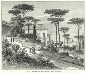 Bahçe tasarımı: Monte Pincio, Roma, İtalya (gravür) by German School